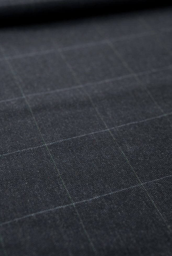 Vintage Suit Fabrics-Jakob Krebs V20139 Dark Charcoal Windowpane Suiting-2.9m