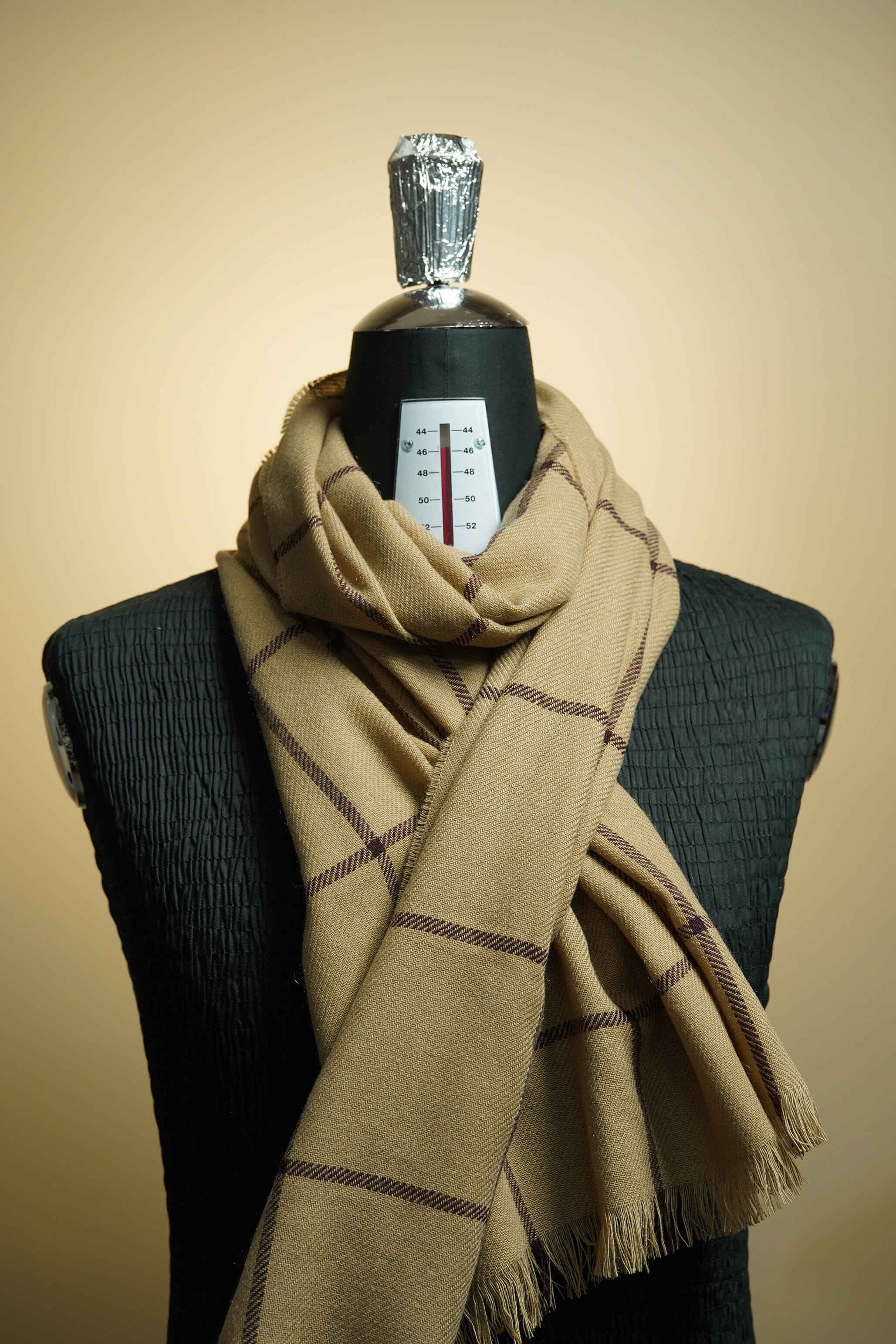 Accessories-Joshua Ellis Joshua Ellis Lightweight Cashmere Scarves in Sand Windowpane