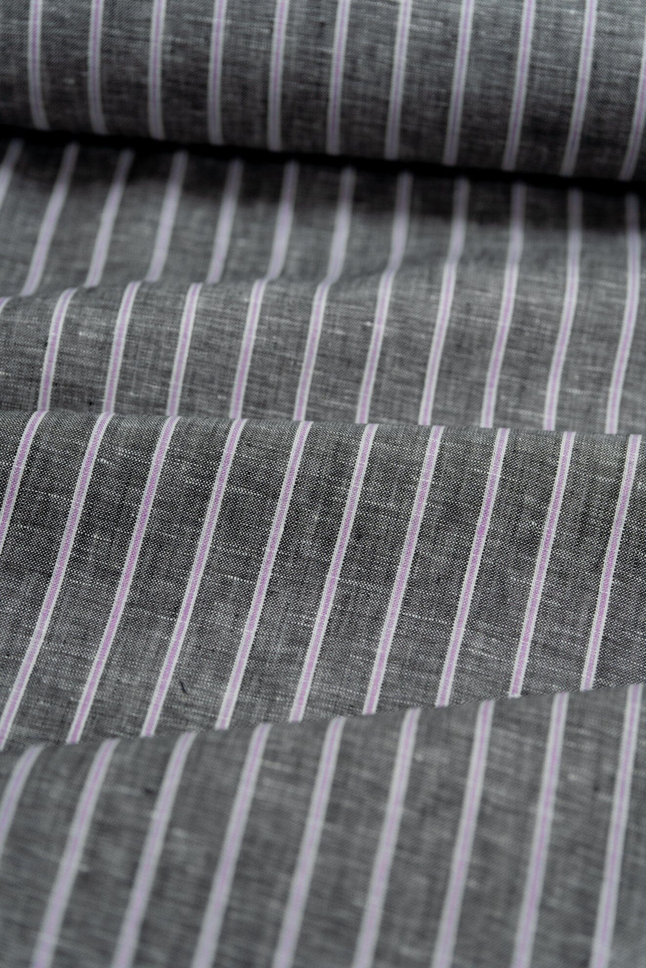 Shirt Fabrics-LaGondola Charcoal With Purple Stripe Linen for Shirt