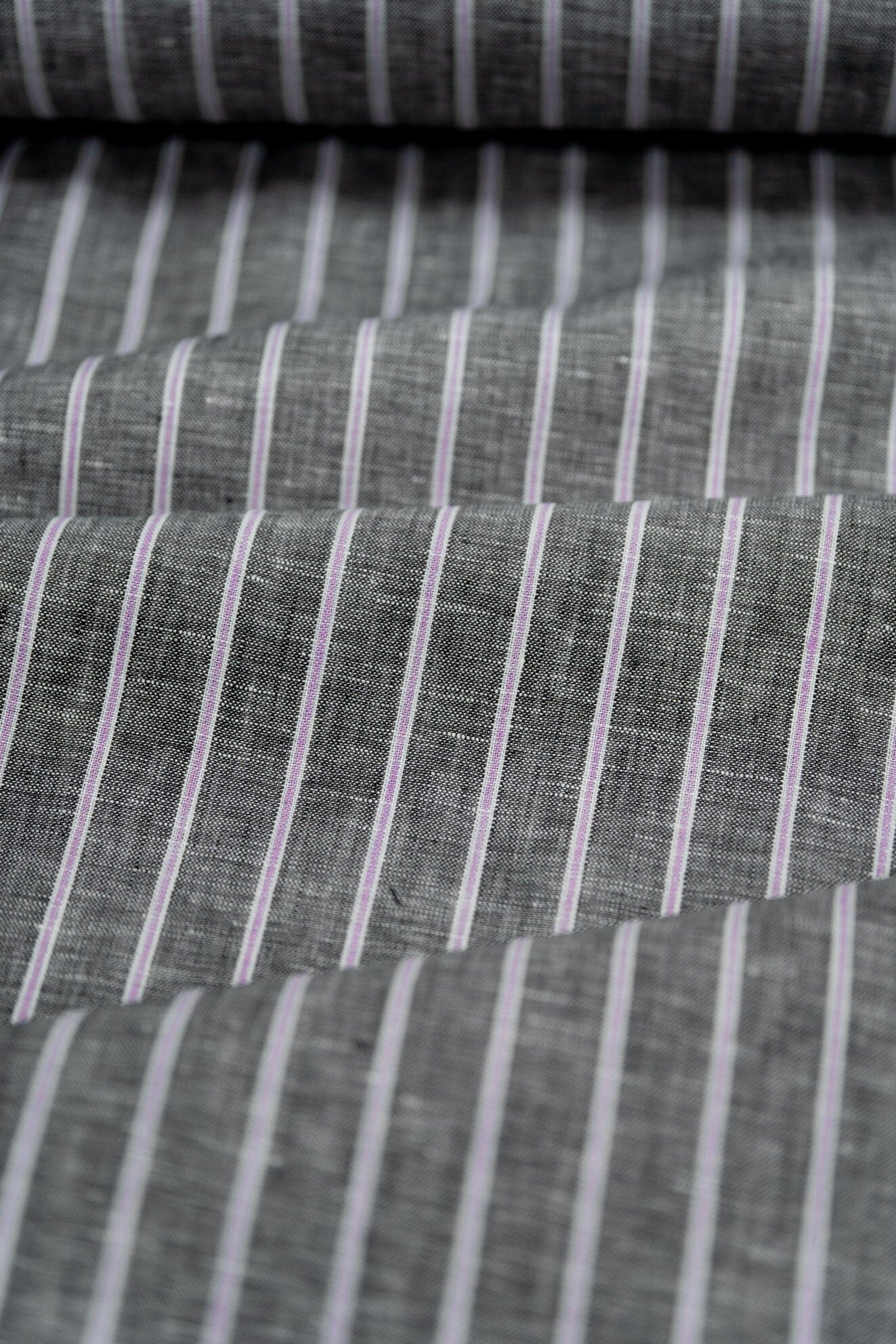 Shirt Fabrics-LaGondola Charcoal With Purple Stripe Linen for Shirt