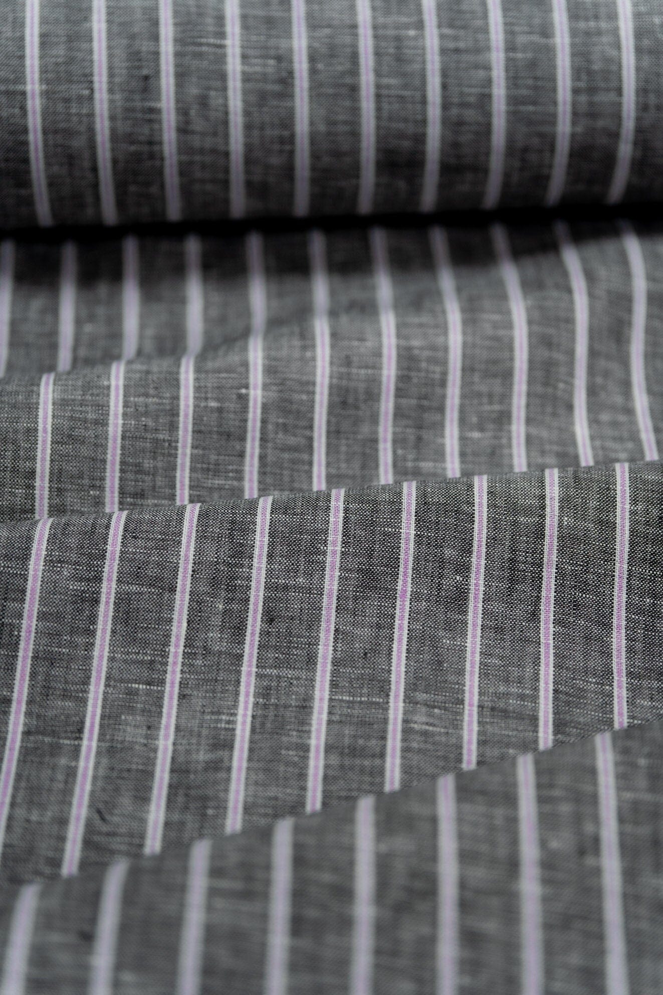 Shirt Fabrics-LaGondola Charcoal With Purple Stripe Linen for Shirt