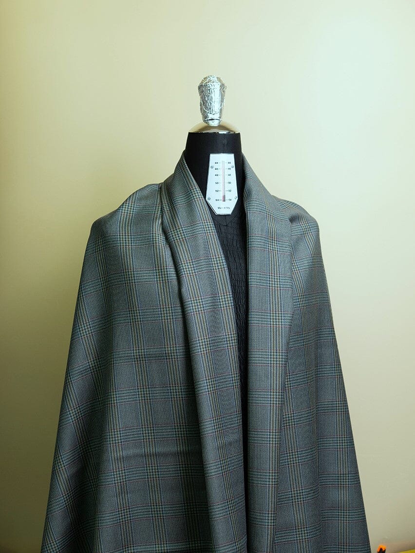 Vintage Suit Fabrics-lessona V23259 Light Green Check Wool Jacketing-1.7m