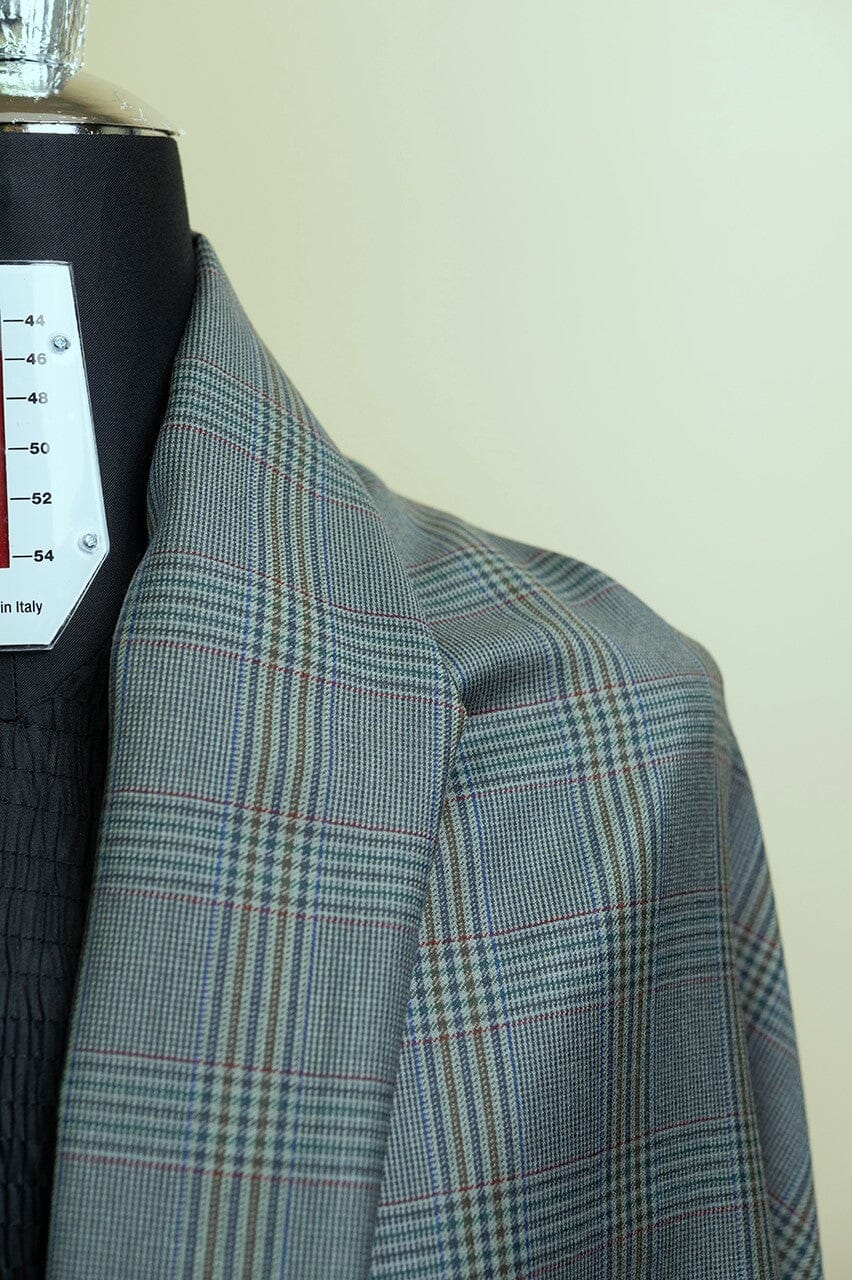 Vintage Suit Fabrics-lessona V23259 Light Green Check Wool Jacketing-1.7m