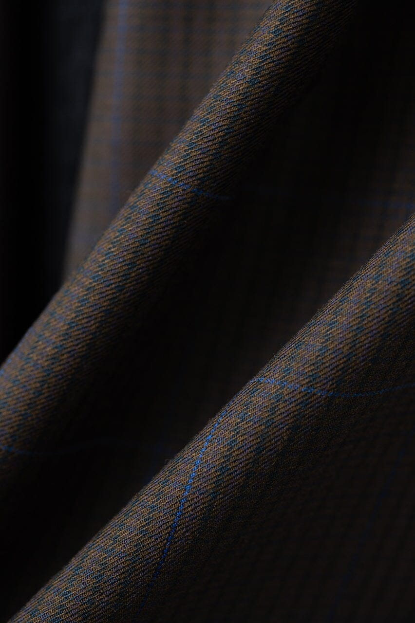 Vintage Suit Fabrics-Mario Zegna V23480 Brown & Blue Windowpane Wool Jacketing-1.9m