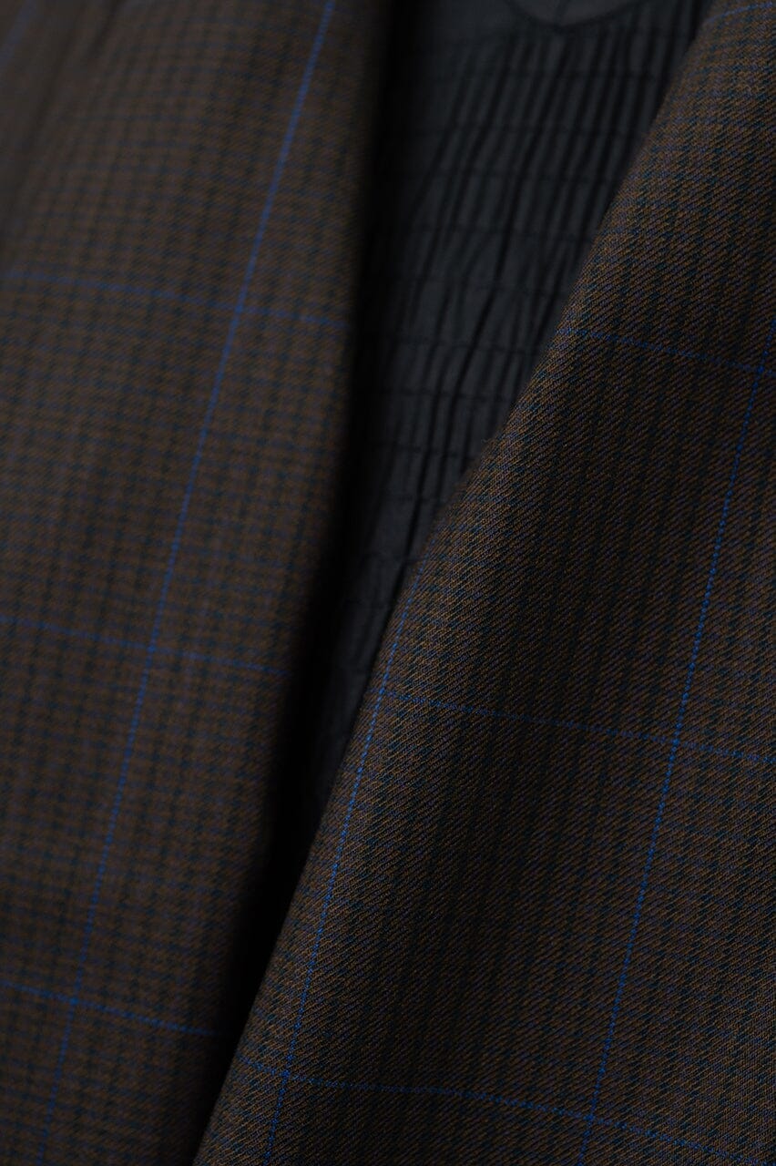 Vintage Suit Fabrics-Mario Zegna V23480 Brown & Blue Windowpane Wool Jacketing-1.9m