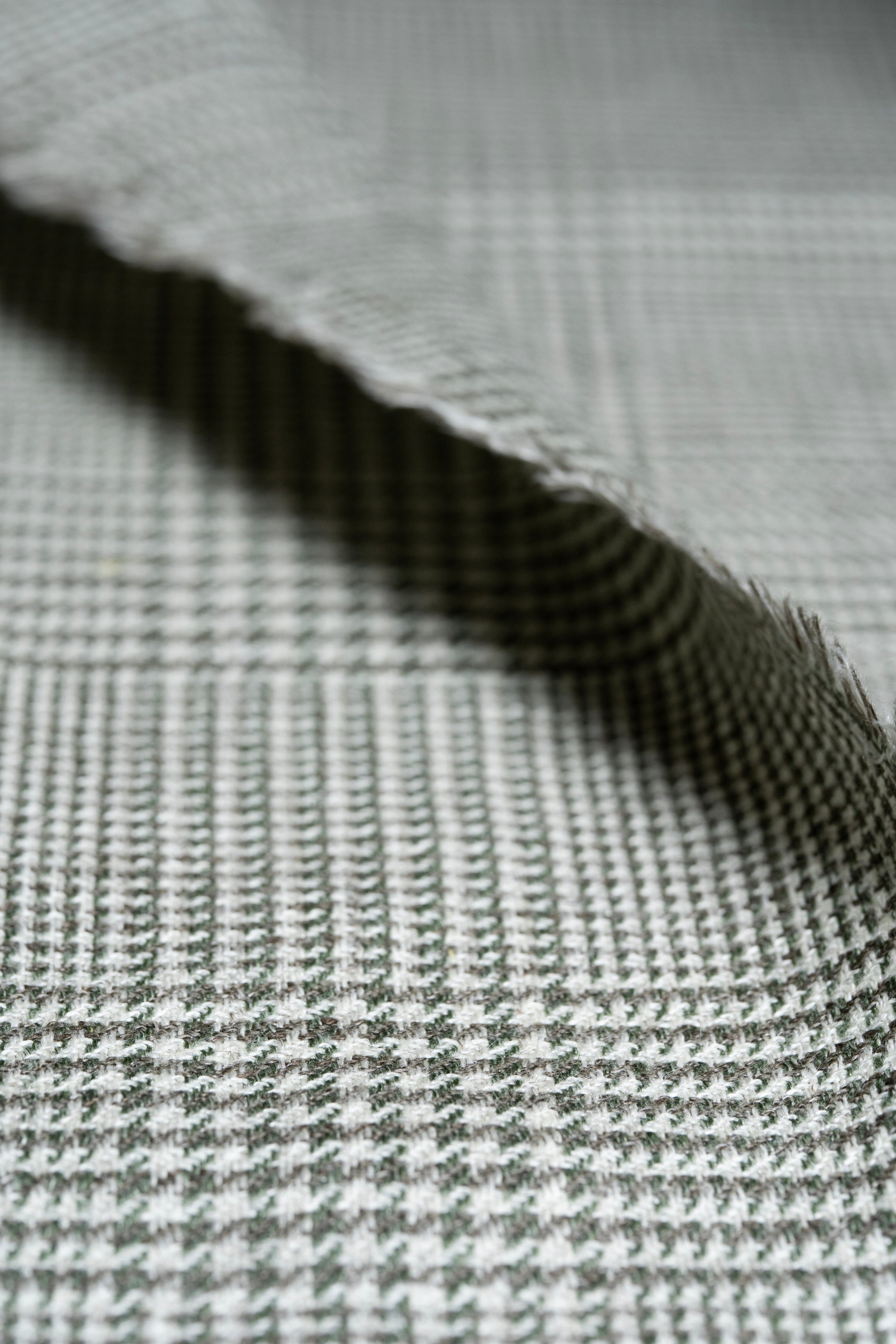 Modern Suit Fabrics-Marling & Evans Marling & Evans Glen Plaid Green & Brown Wool Linen Jacketing (17528/D3)-1.9m