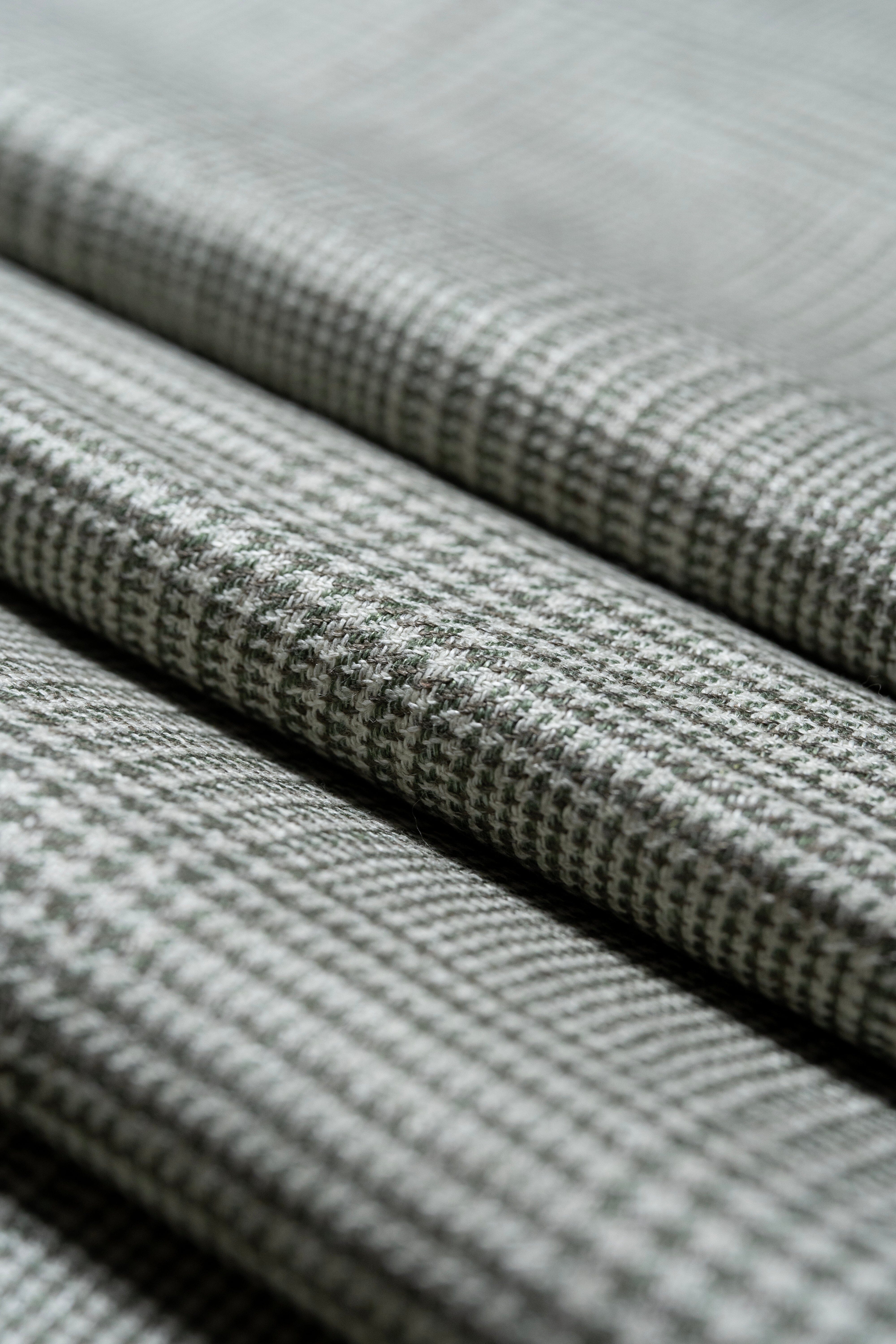 Modern Suit Fabrics-Marling & Evans Marling & Evans Glen Plaid Green & Brown Wool Linen Jacketing (17528/D3)-1.9m