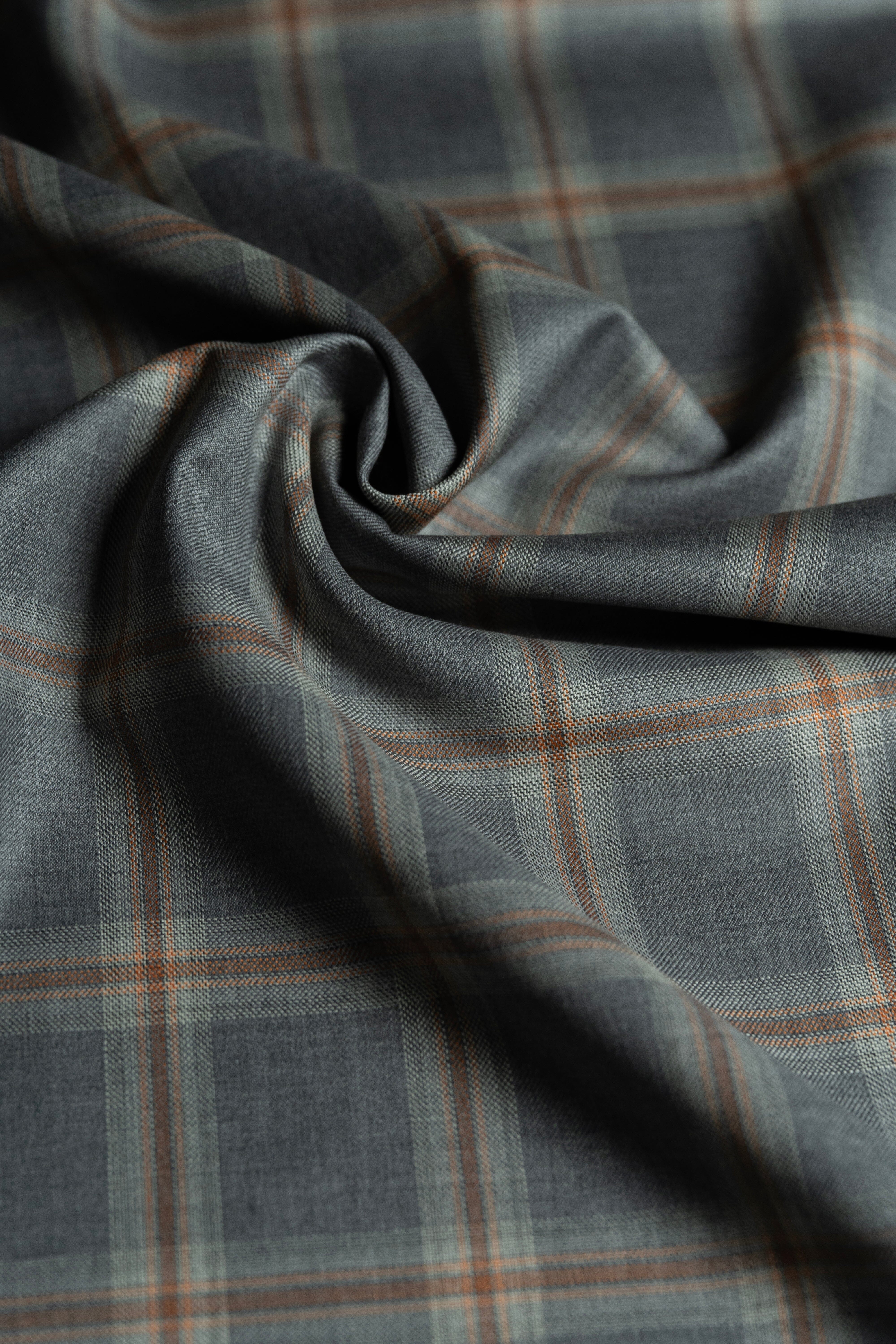 Modern Suit Fabrics-Marzoni SA0823 Marzoni Grey and Red Check Wool Jacketing-3m