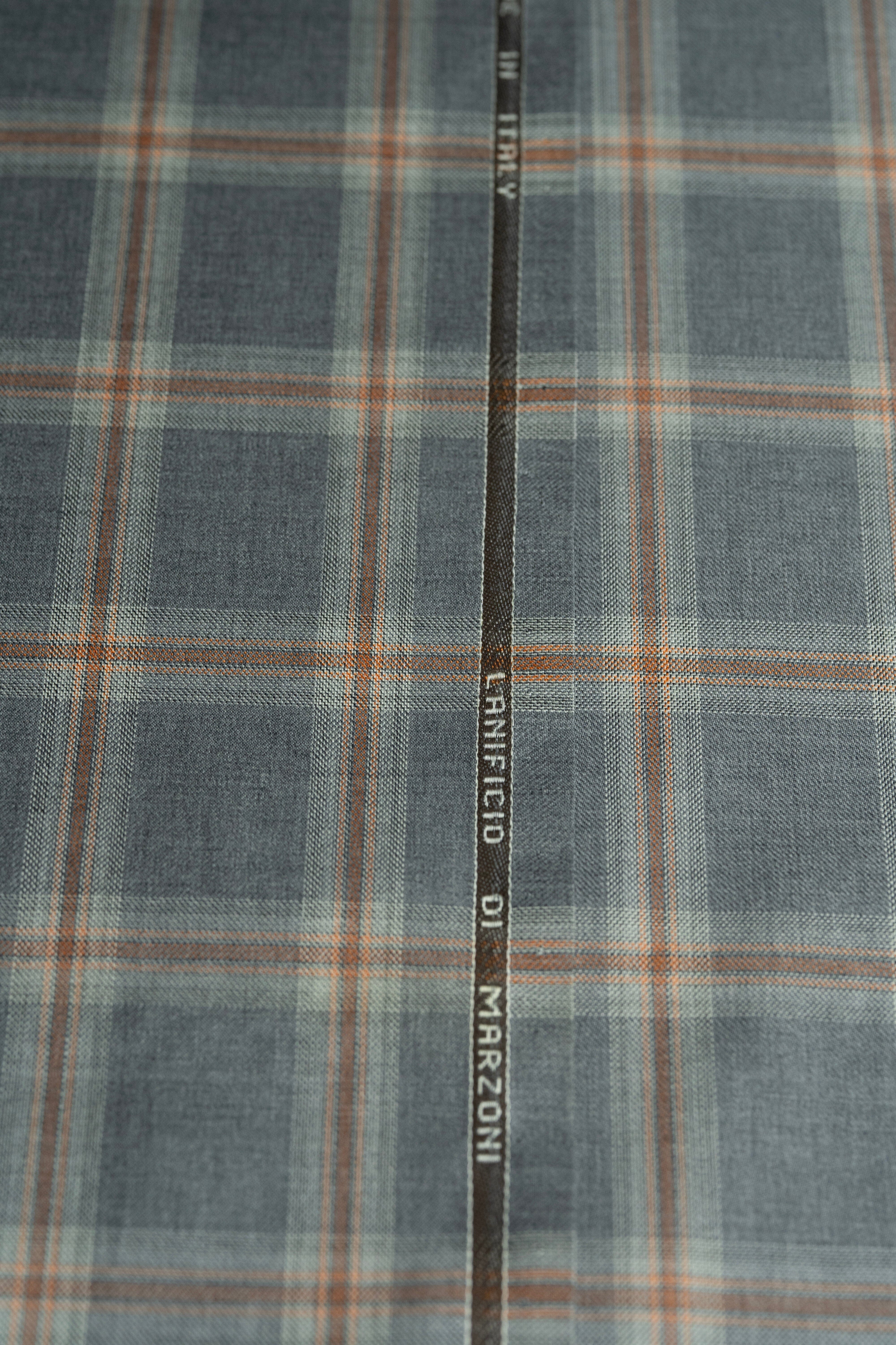 Modern Suit Fabrics-Marzoni SA0823 Marzoni Grey and Red Check Wool Jacketing-3m