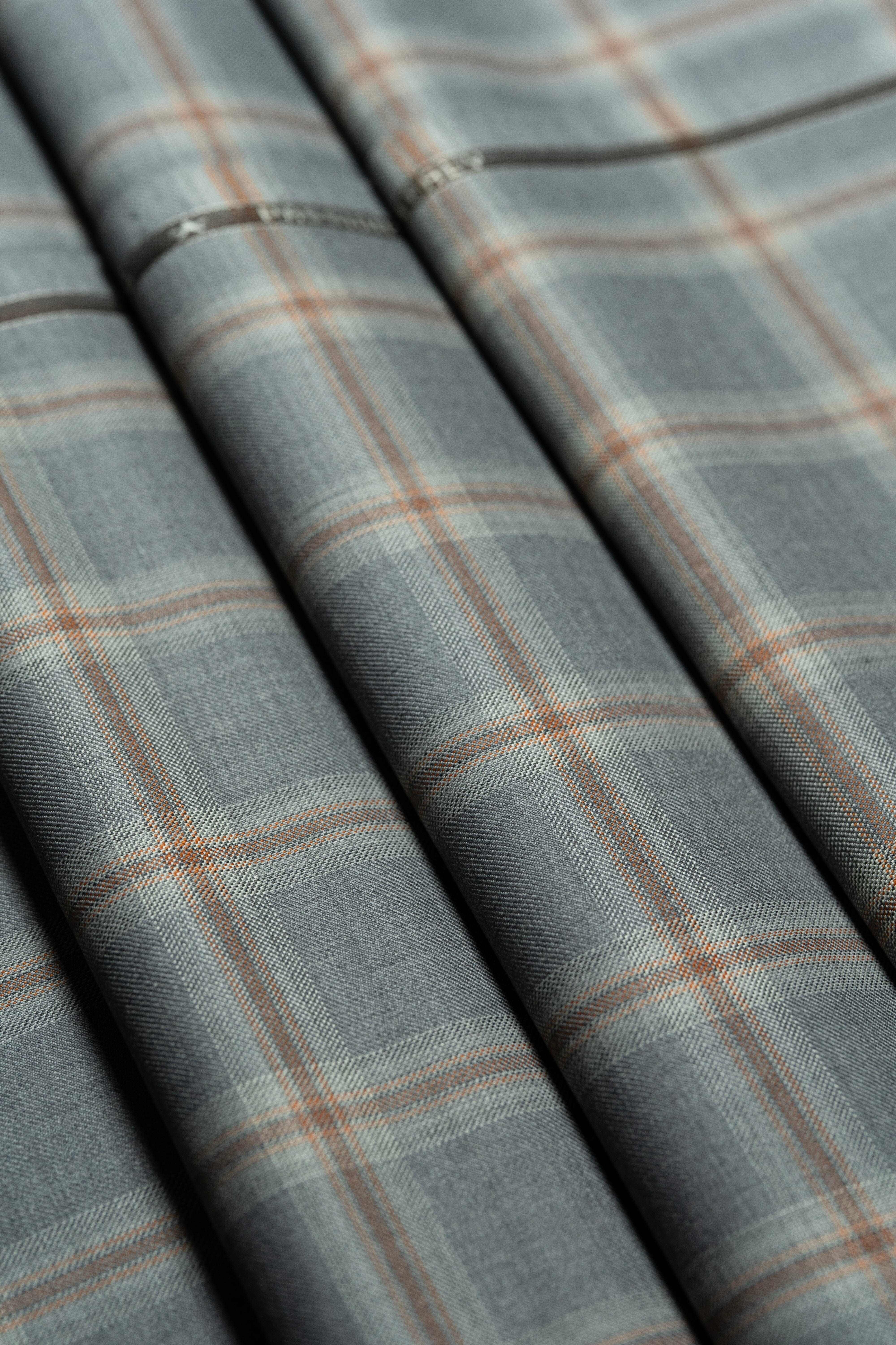 Modern Suit Fabrics-Marzoni SA0823 Marzoni Grey and Red Check Wool Jacketing-3m