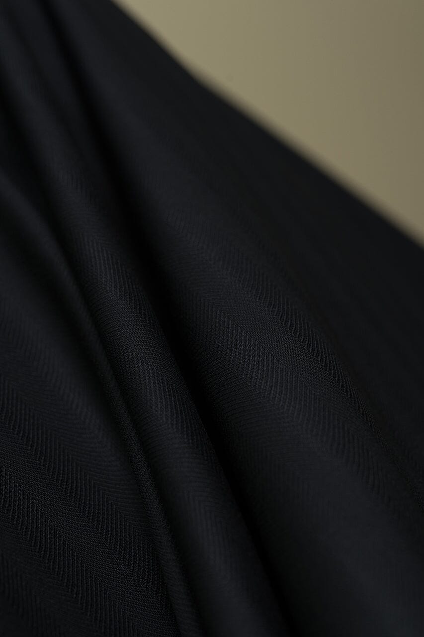 Vintage Suit Fabrics-Marzoni V23317 Marzoni Black Herringbone Silk Cashmere Suiting-3m