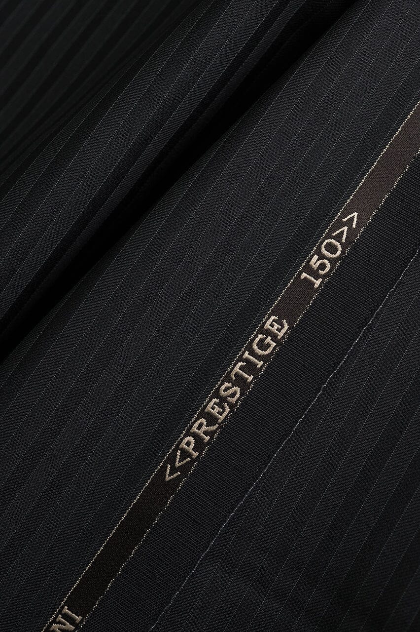 Vintage Suit Fabrics-Marzoni V23350 Marzoni Black Stripe Wool Suiting-3m