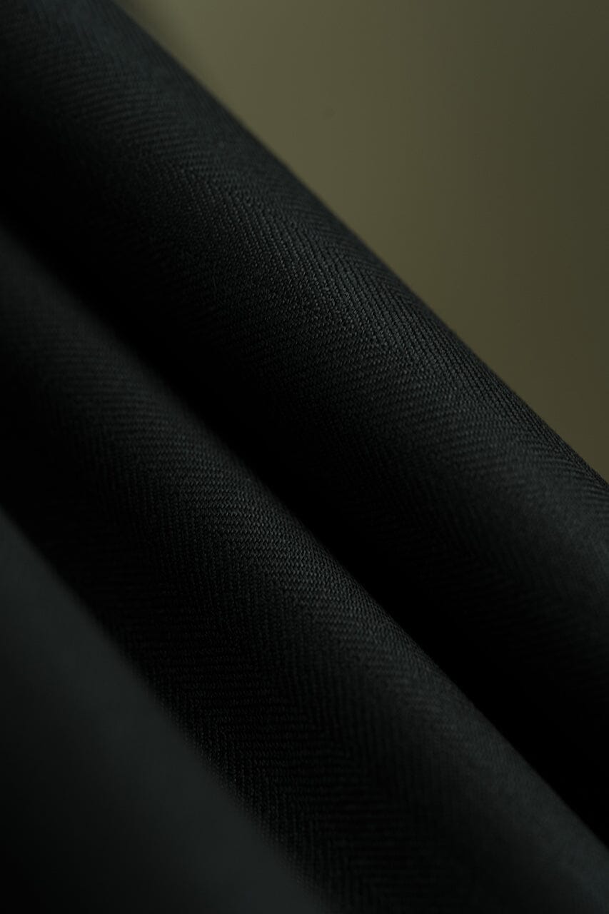 Vintage Suit Fabrics-Marzoni V23416 Marzoni Black Herringbone Wool Suiting -3m