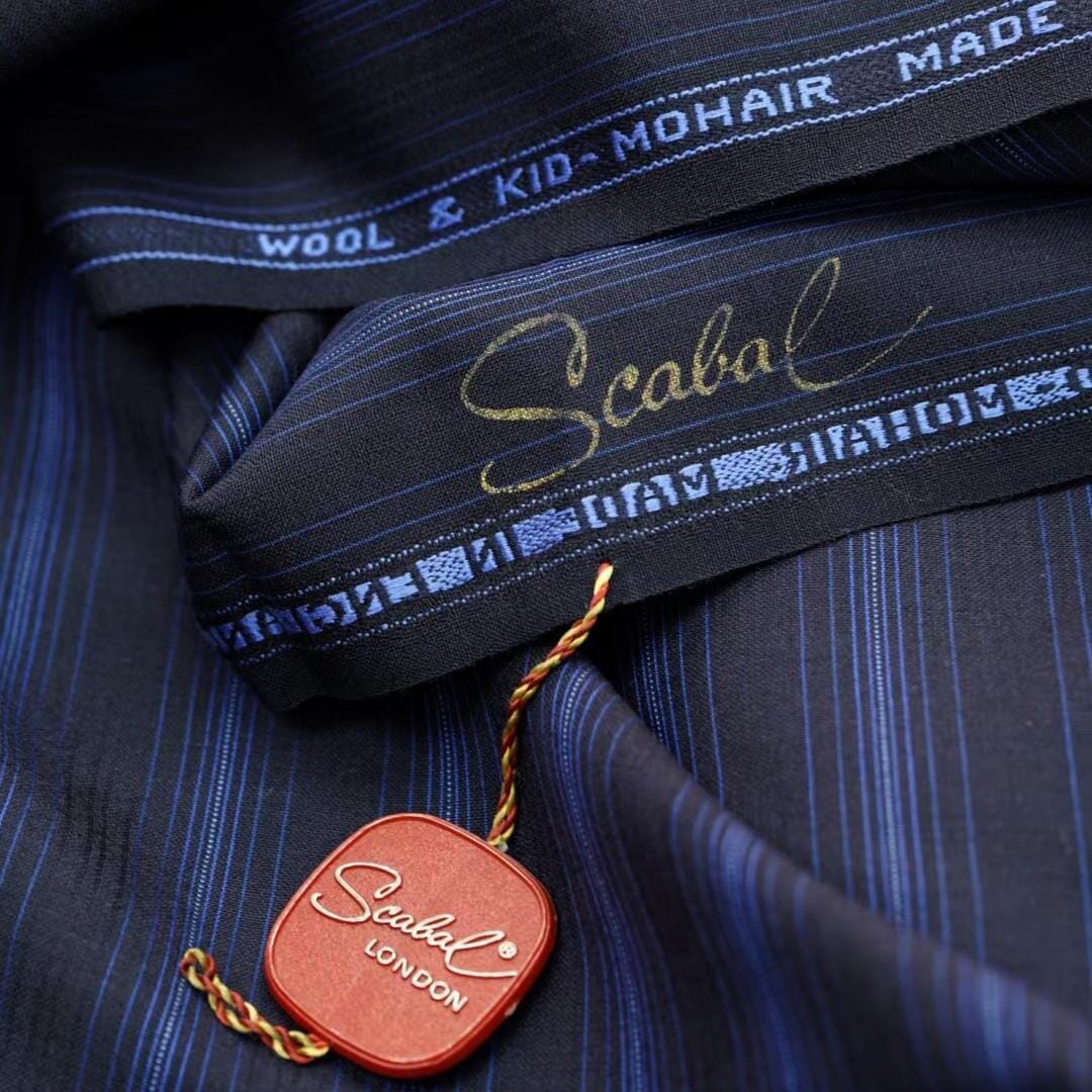 Vintage Suit Fabrics-Scabal V20035 Blue Stripe Summer Wool Mohair-3m