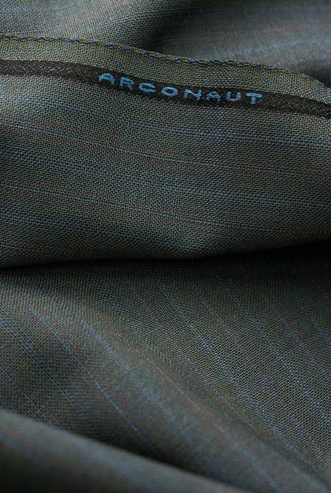 Vintage Suit Fabrics-Scabal V20153 Slate Green with Multi-Stripe Suiting-2.5m