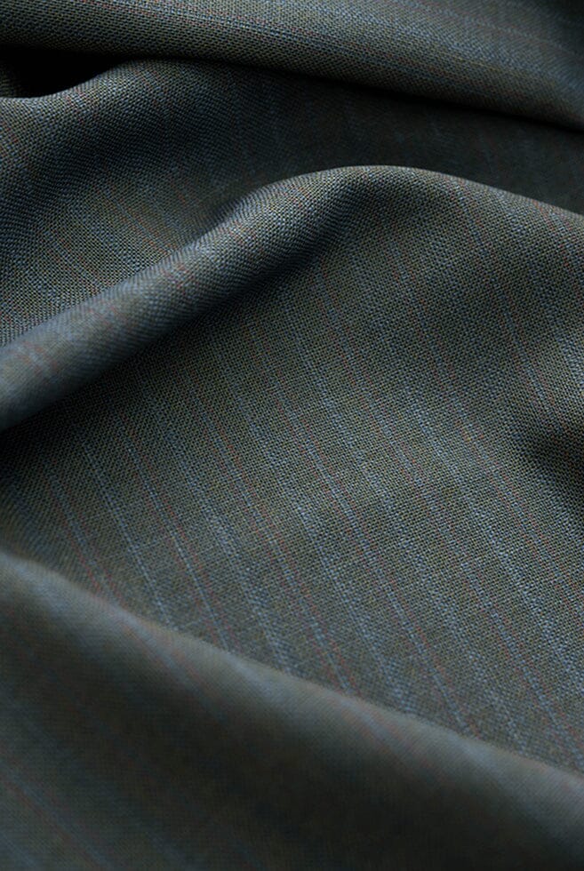Vintage Suit Fabrics-Scabal V20153 Slate Green with Multi-Stripe Suiting-2.5m