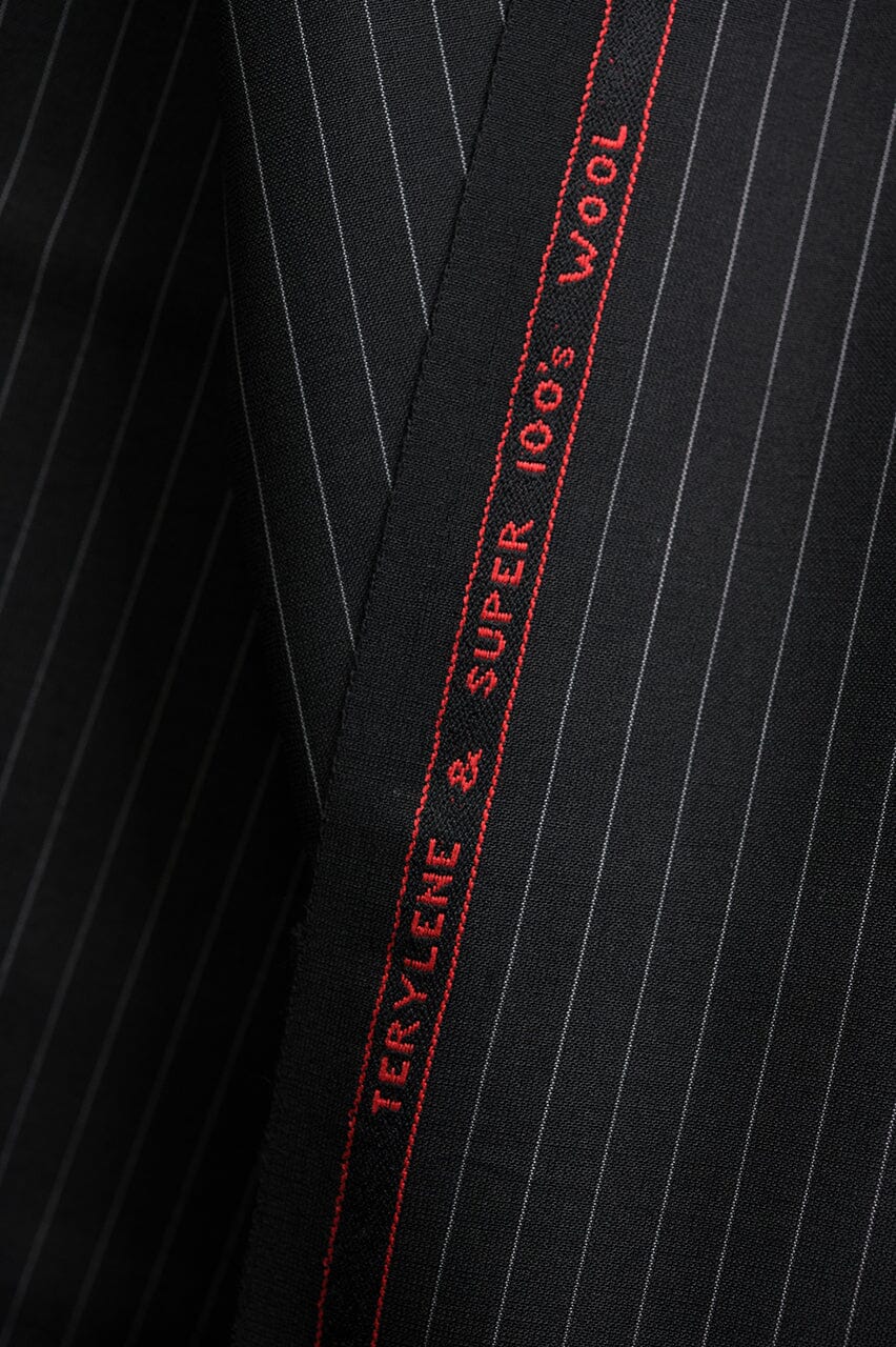 Vintage Suit Fabrics-Scabal V23374 Scabal Black Stripe Wool Suiting-2.4m