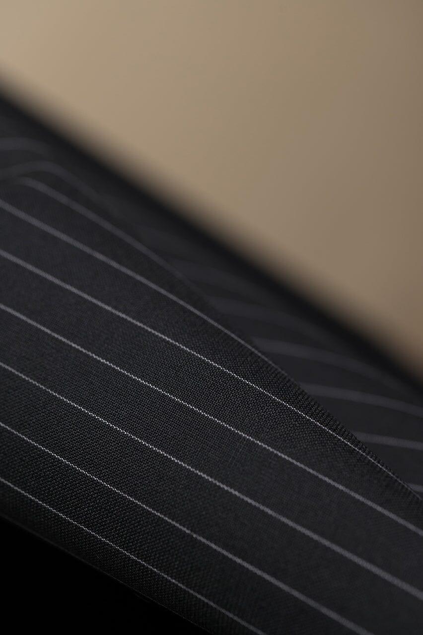 Vintage Suit Fabrics-Scabal V23374 Scabal Black Stripe Wool Suiting-2.4m