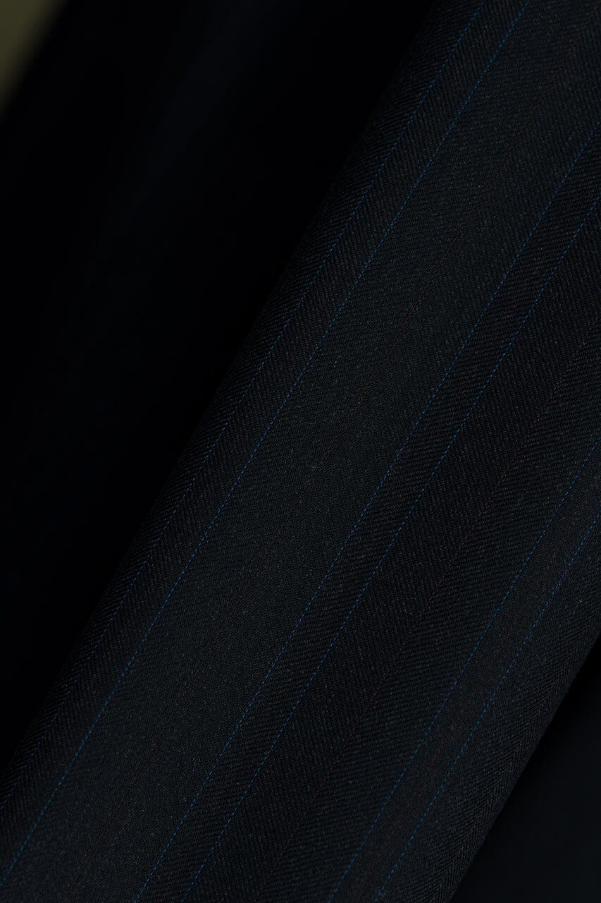 Vintage Suit Fabrics-Scabal V23460 Scabal Dark Navy Stripe Wool Suiting -2.6m