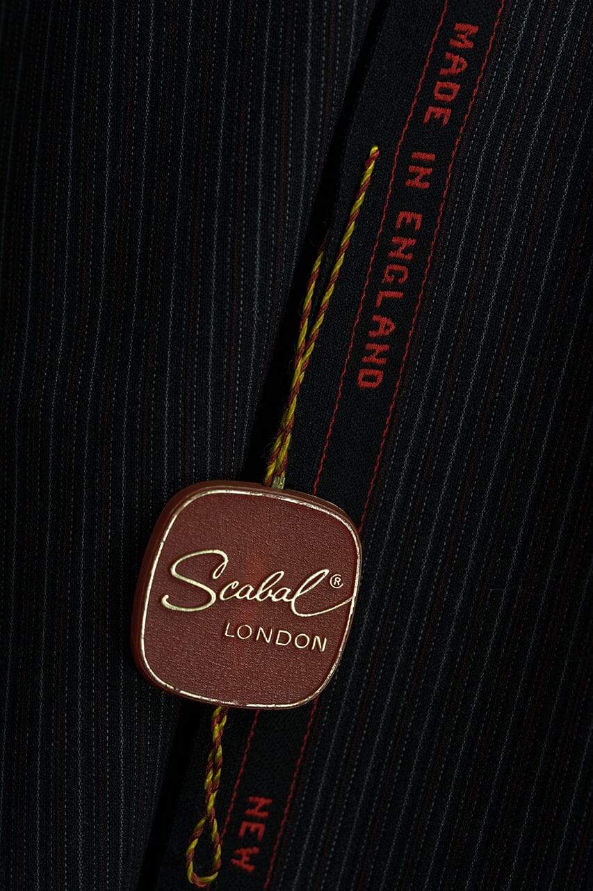 Vintage Suit Fabrics-Scabal V23465 Scabal Black Stripe Wool Suiting -2.9m