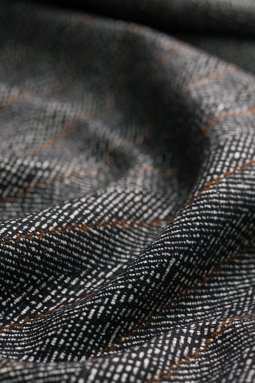 Vintage Suit Fabrics-Schofield & Smith V226 Black & White Herringbone Wool Silk Jacketing (Price per 0.25m)