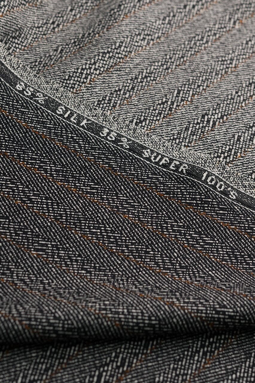 Vintage Suit Fabrics-Schofield & Smith V226 Black & White Herringbone Wool Silk Jacketing (Price per 0.25m)