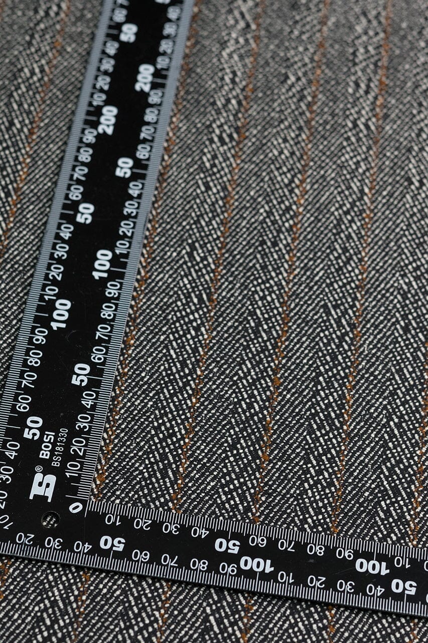 Vintage Suit Fabrics-Schofield & Smith V226 Black & White Herringbone Wool Silk Jacketing (Price per 0.25m)