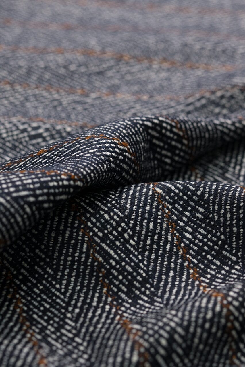 Vintage Suit Fabrics-Schofield & Smith V235 Dark Navy Herringbone & Stripe Wool Silk Jacketing (Price per 0.25m)