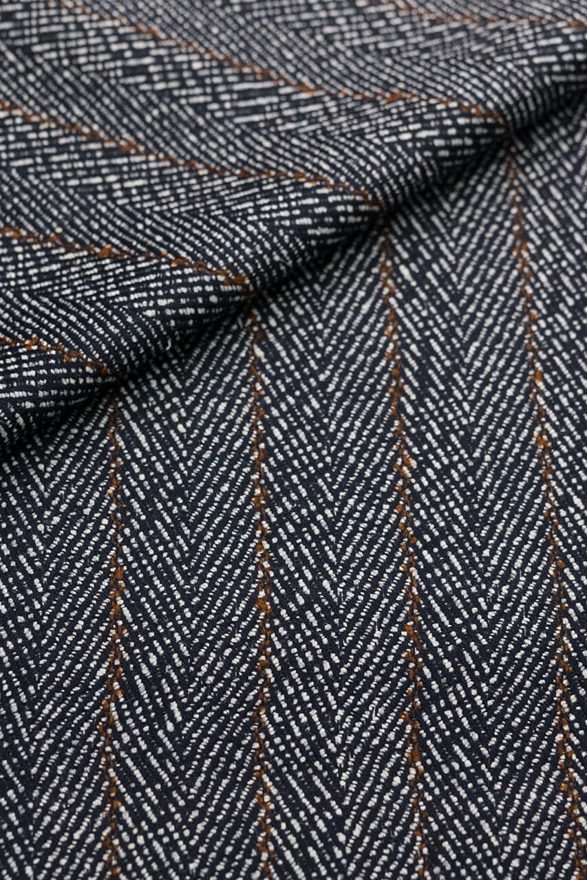 Vintage Suit Fabrics-Schofield & Smith V235 Dark Navy Herringbone & Stripe Wool Silk Jacketing (Price per 0.25m)