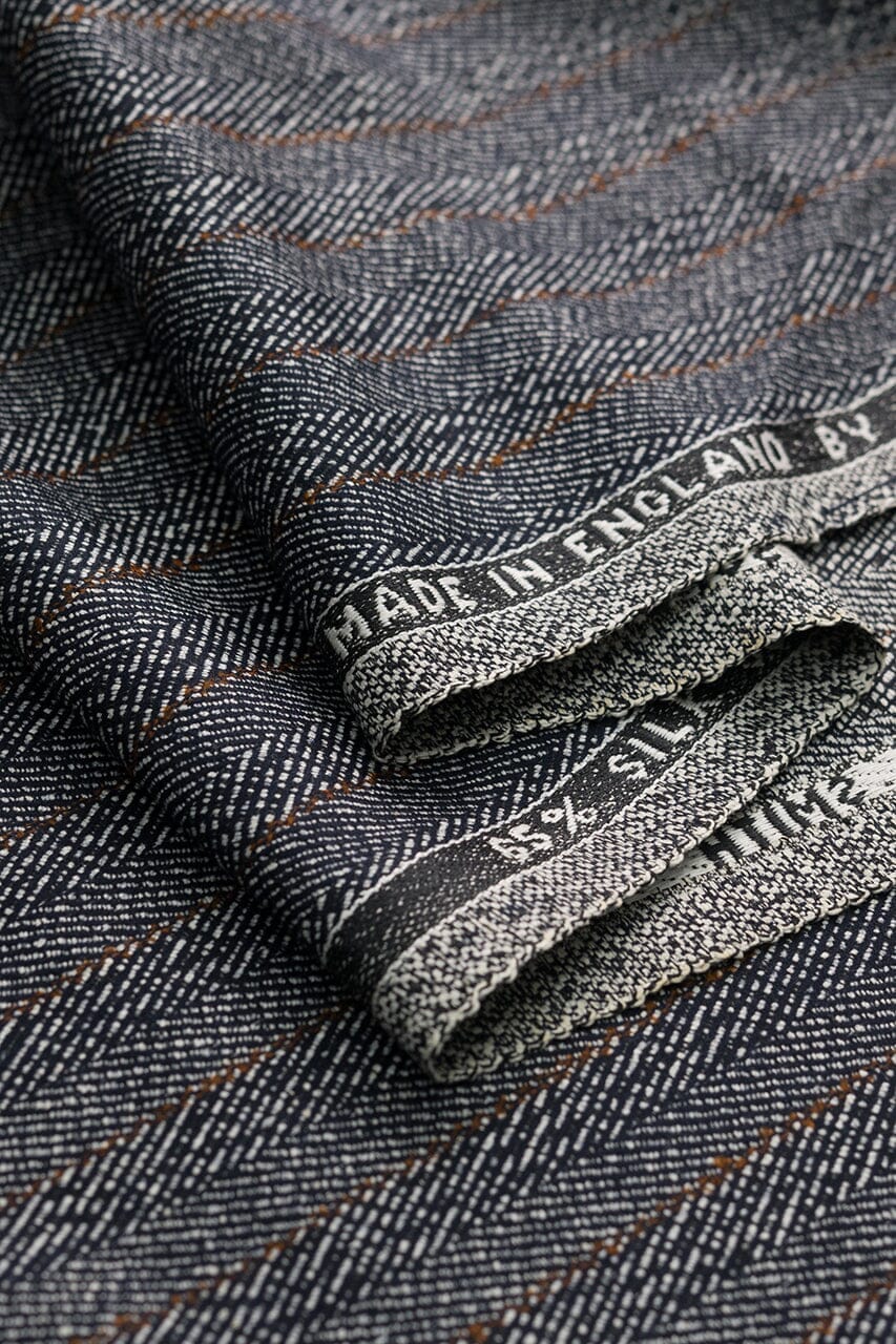 Vintage Suit Fabrics-Schofield & Smith V235 Dark Navy Herringbone & Stripe Wool Silk Jacketing (Price per 0.25m)