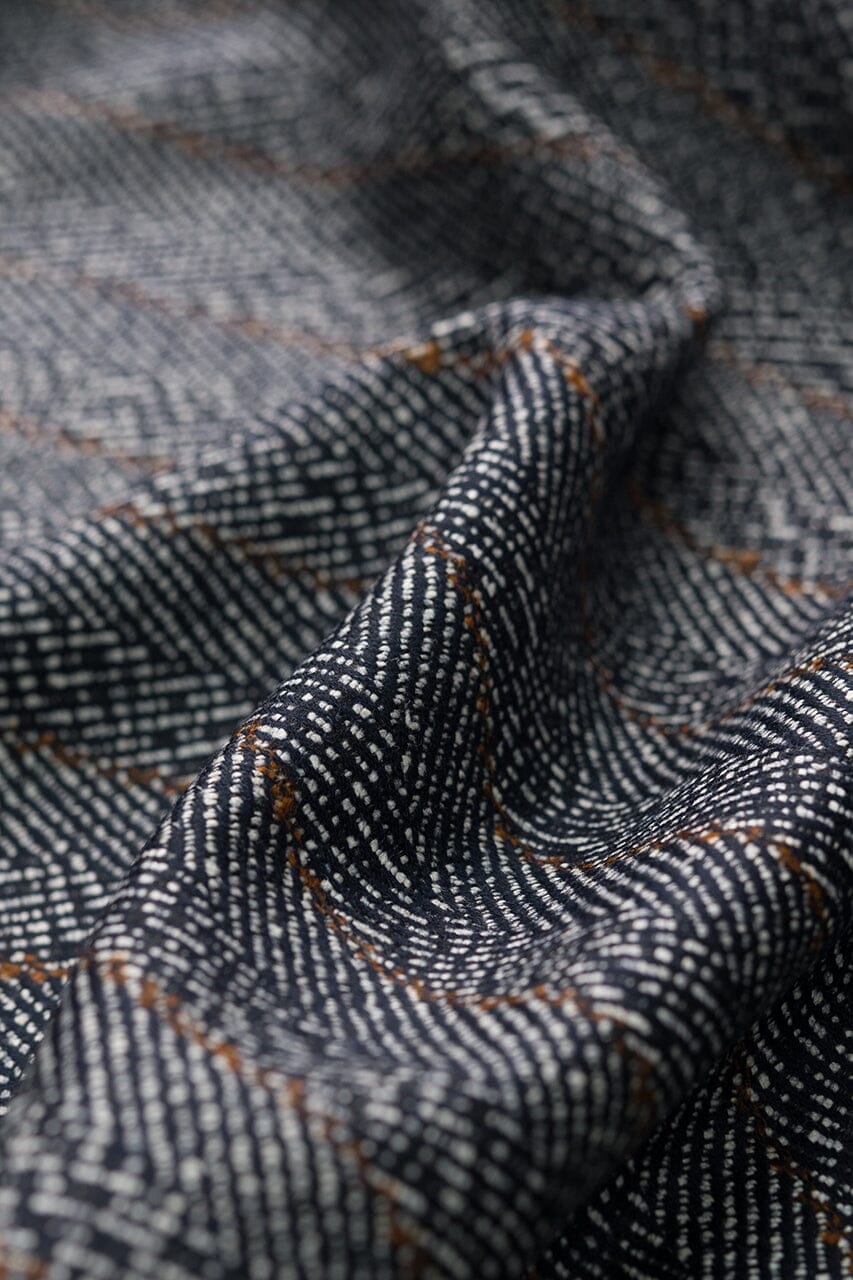 Vintage Suit Fabrics-Schofield & Smith V235 Dark Navy Herringbone & Stripe Wool Silk Jacketing (Price per 0.25m)