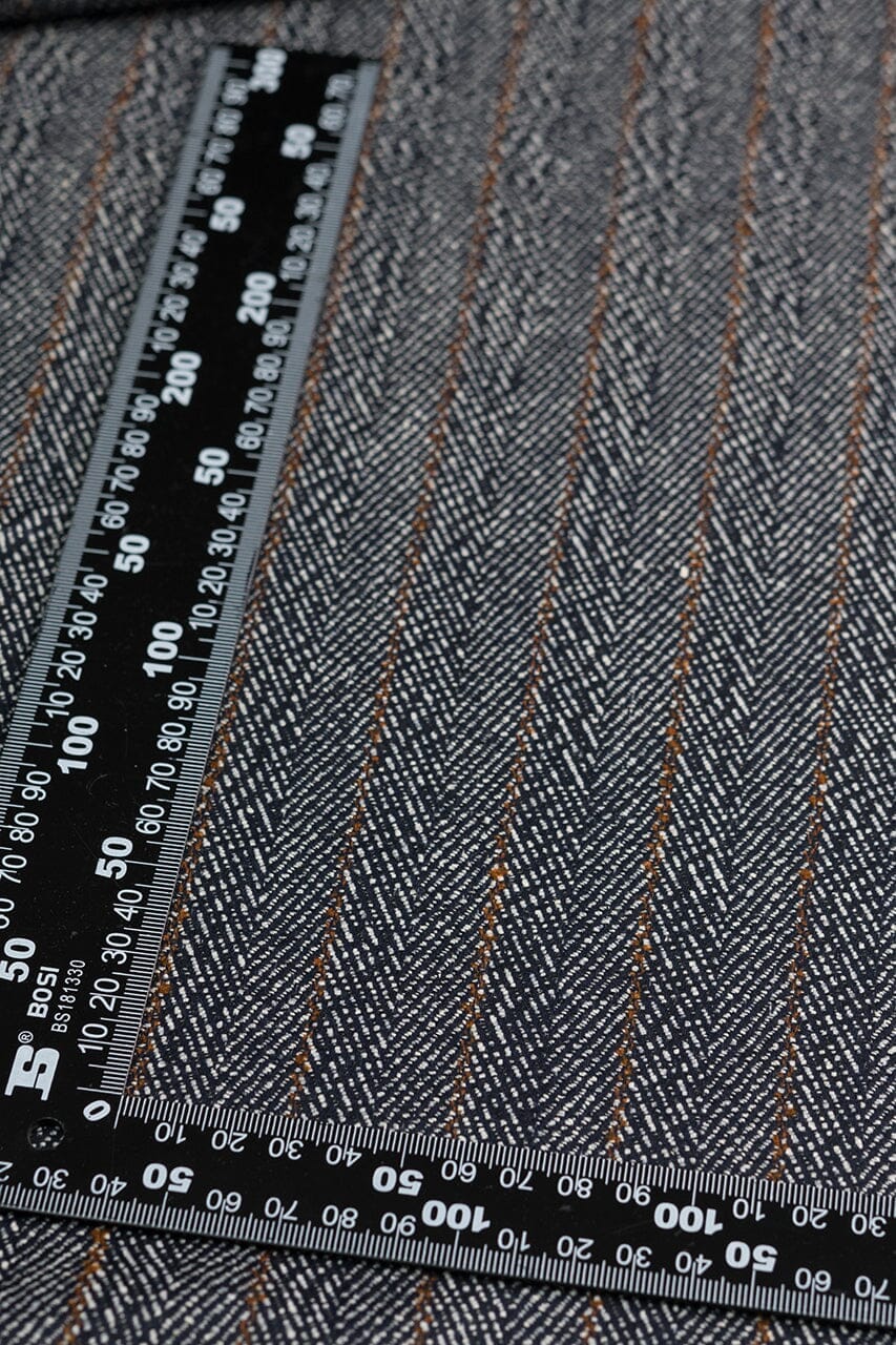 Vintage Suit Fabrics-Schofield & Smith V235 Dark Navy Herringbone & Stripe Wool Silk Jacketing (Price per 0.25m)