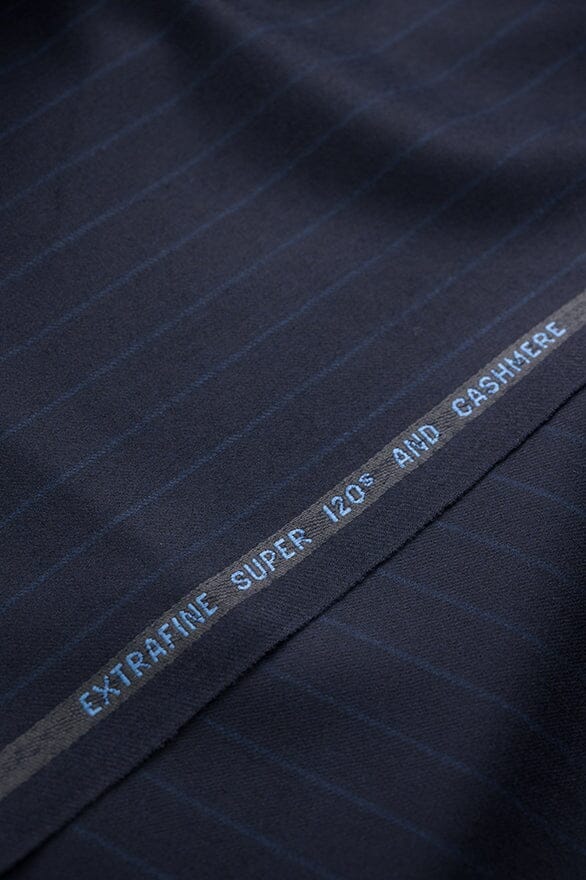 Vintage Suit Fabrics-Taylor & Lodge V20365 Blue Stripe Super 120's Suiting -3m