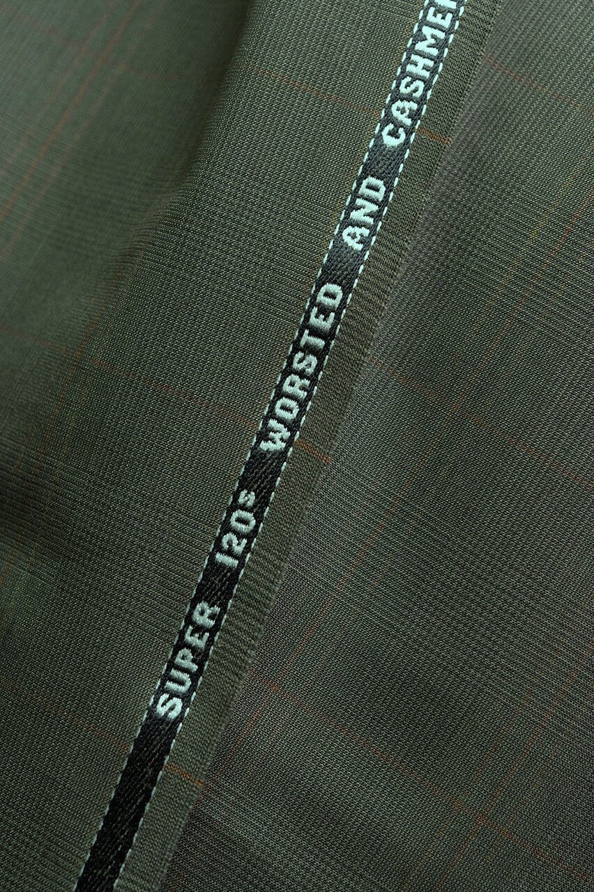 V20042 Green Check Wool Cashmere Jacketing -2m VINTAGE Vintage