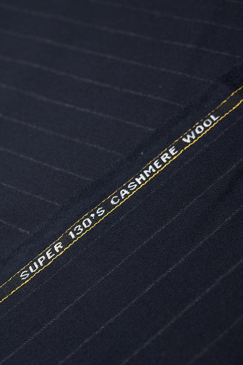 V20136 Navy Stripe 130's Wool Cashmere Suiting -2.9m VINTAGE Vintage