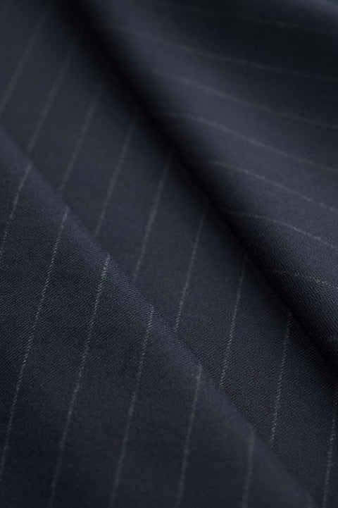 V20136 Navy Stripe 130's Wool Cashmere Suiting -2.9m VINTAGE Vintage