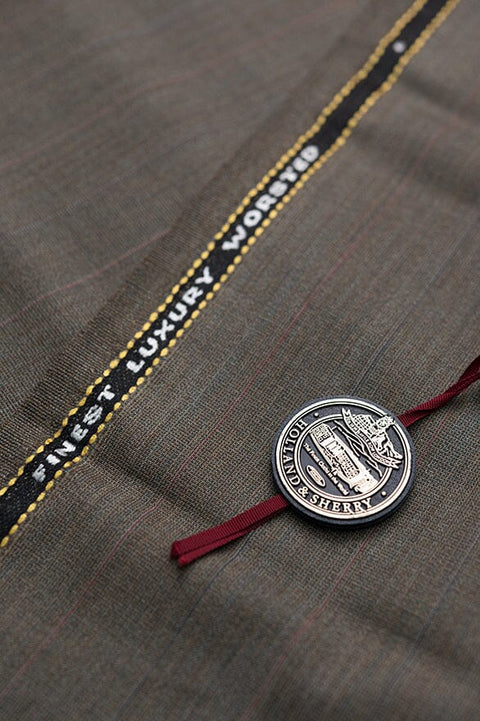 V20301 Khaki Stripe Luxury Wool Suiting - 2.9m VINTAGE Holland & Sherry