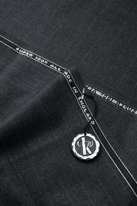 V20345 Charcoal Stripe 100's Wool Suiting -3m VINTAGE Vintage