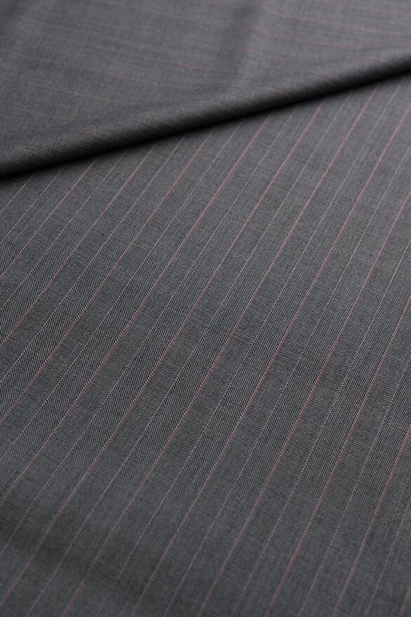 V20502 Scabal Charcoal & Red Stripe Wool -1.8m+1.3m VINTAGE Scabal
