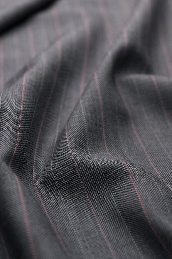 V20502 Scabal Charcoal & Red Stripe Wool -1.8m+1.3m VINTAGE Scabal