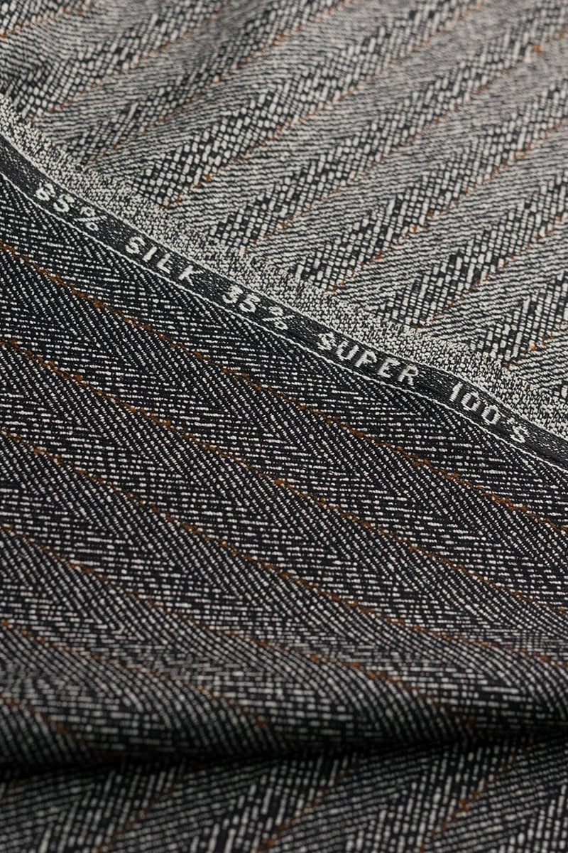 V226 Black & White Herringbone Wool Silk Jacketing (Price per 0.25m) VINTAGE Schofield & Smith