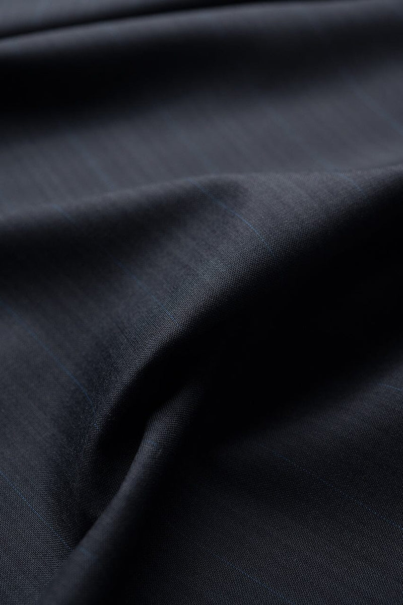 V23039 Charcoal & Blue Stripe 100's Wool Silk Suiting -3m VINTAGE Vintage