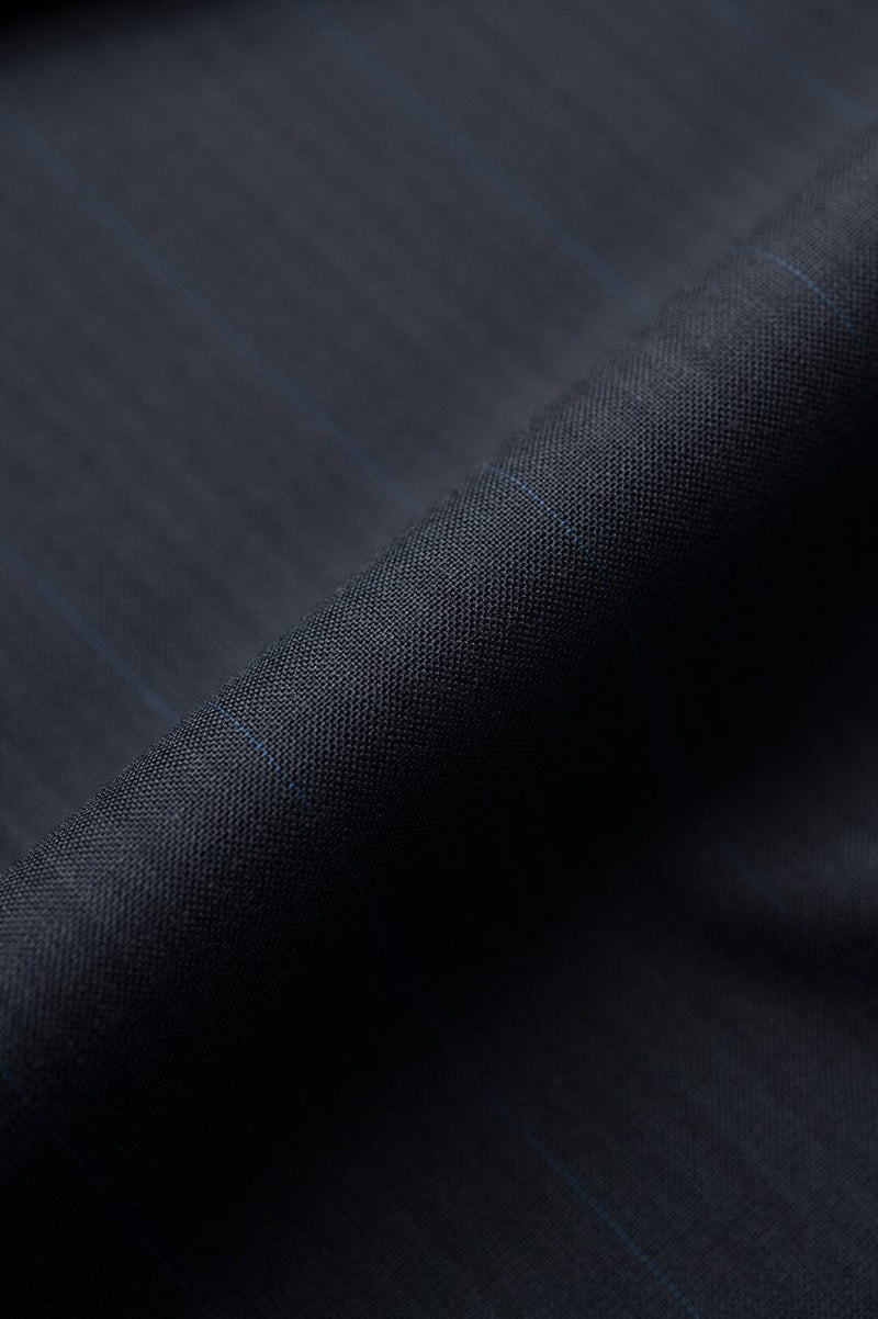 V23039 Charcoal & Blue Stripe 100's Wool Silk Suiting -3m VINTAGE Vintage
