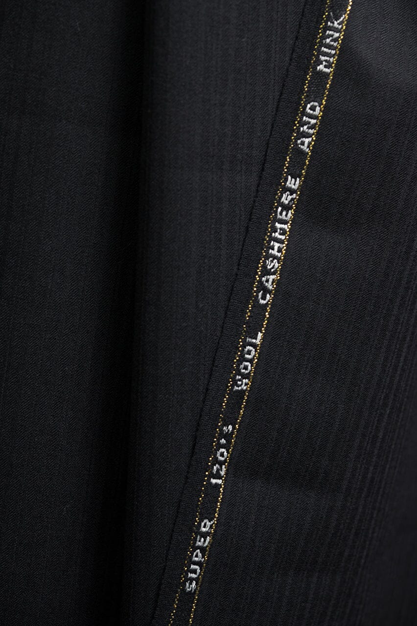V23044 Black Herringbone 120's Wool Cashmere Mink Suiting -2.3m VINTAGE Vintage