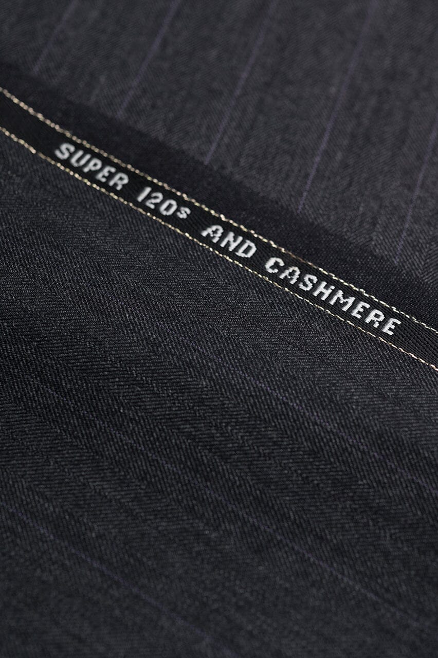 V23082 Charcoal Purple Stripe 120's Cashmere Wool Suiting -2m VINTAGE Vintage