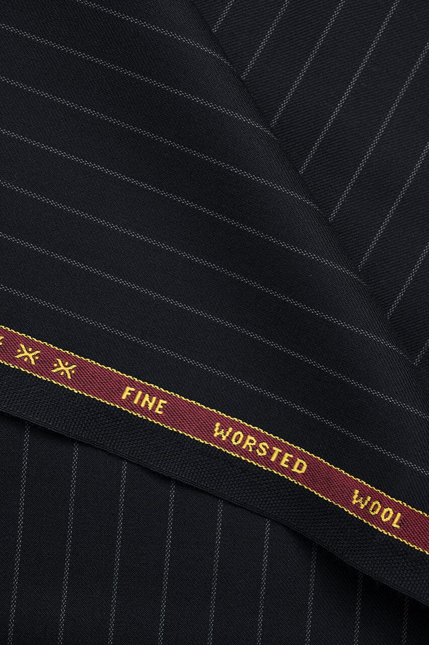 V23114 Jet Black Fine Worsted Stripe Wool Suiting -1.5m VINTAGE Vintage