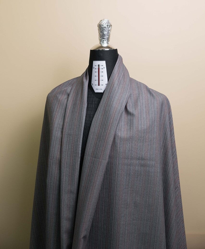 V23138 Clorex Grey&Red Stripe Terylene&80's Wool Suiting -3.1m VINTAGE Vintage