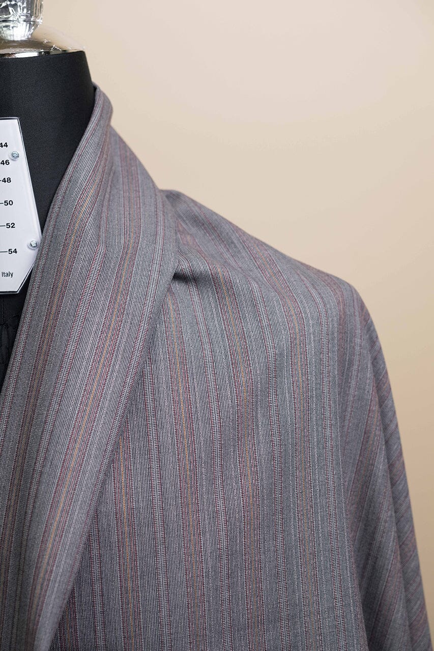 V23138 Clorex Grey&Red Stripe Terylene&80's Wool Suiting -3.1m VINTAGE Vintage