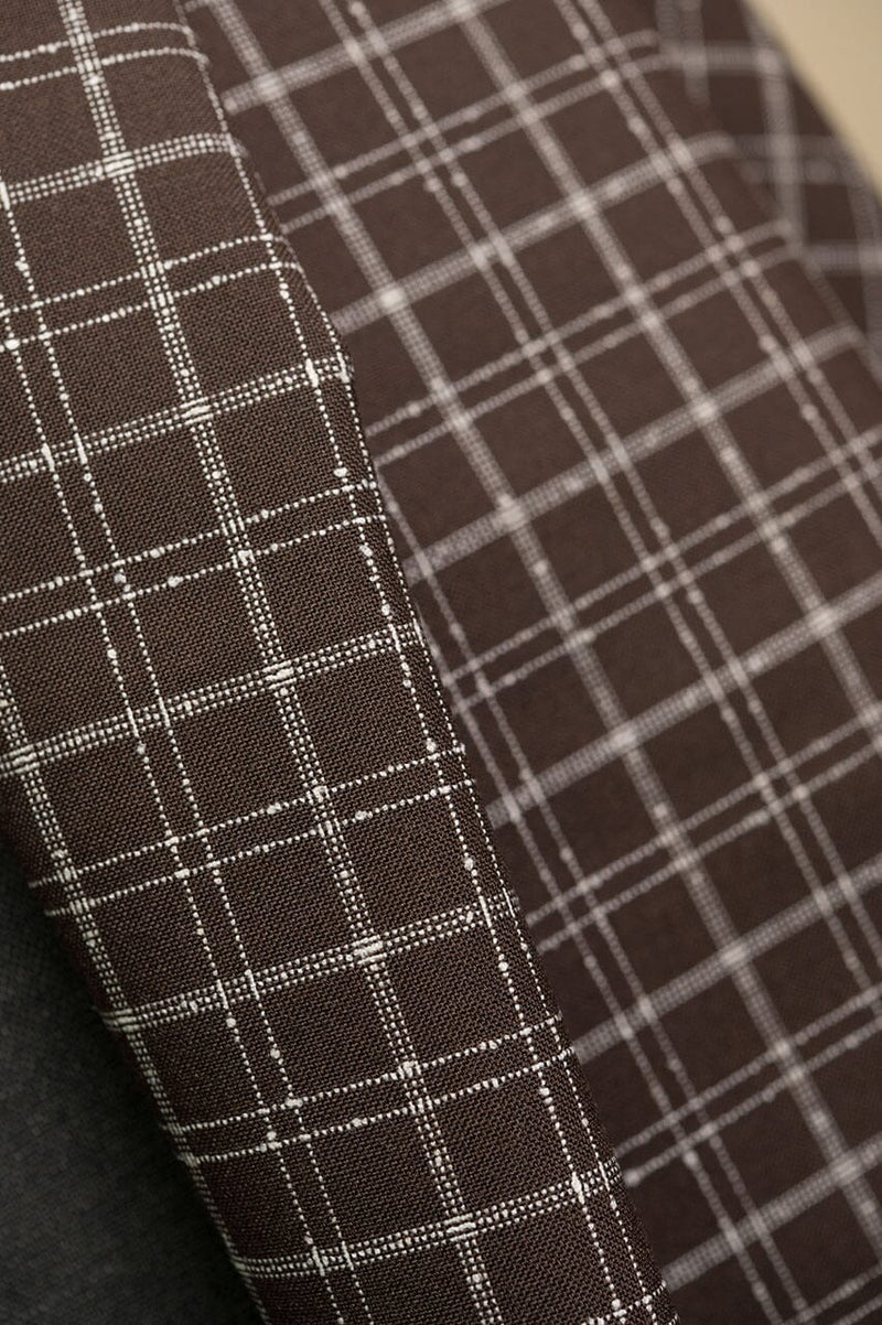 V23255 Brown Check Wool & Trevira Jacketing -1.7m VINTAGE Vintage
