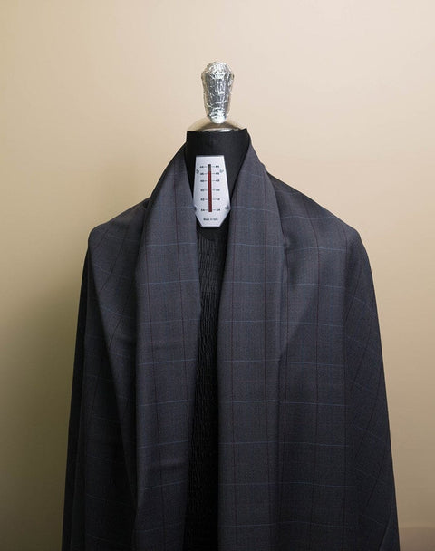 V23260 Grey Bule Red Check 100's Cashmere Jackeitng -2.2m VINTAGE Vintage